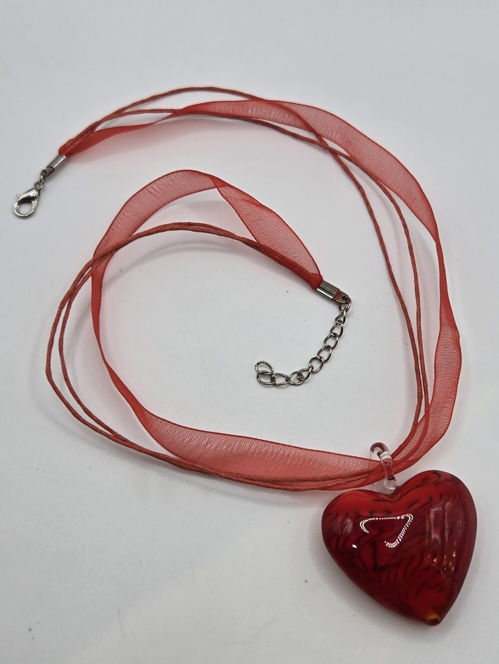 Gothic Victorian Glass Heart Choker Necklace 18" Whimsigoth Vampire Ribbon Cord